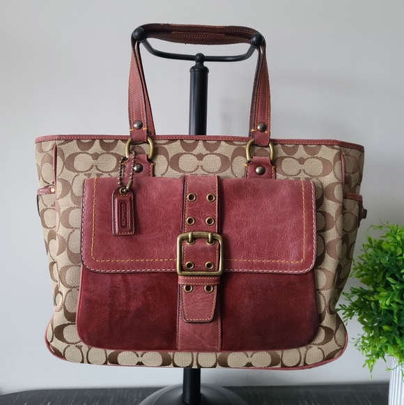 Coach Handbags - Coach Vintage Special Edition Signature Suede & Leather Handbag #7066